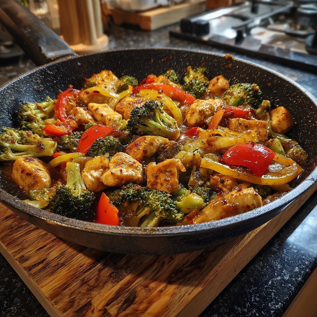 Kalorienarme Hähnchenpfanne Mit Brokkoli Und Paprika