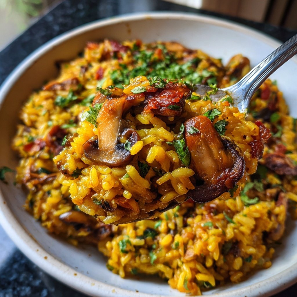 Paella mit Pilzen