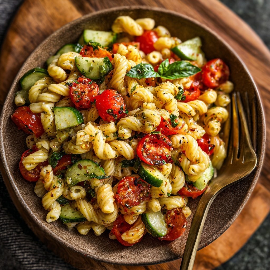 Mediterraner Nudelsalat Mit Olivenöl Dressing